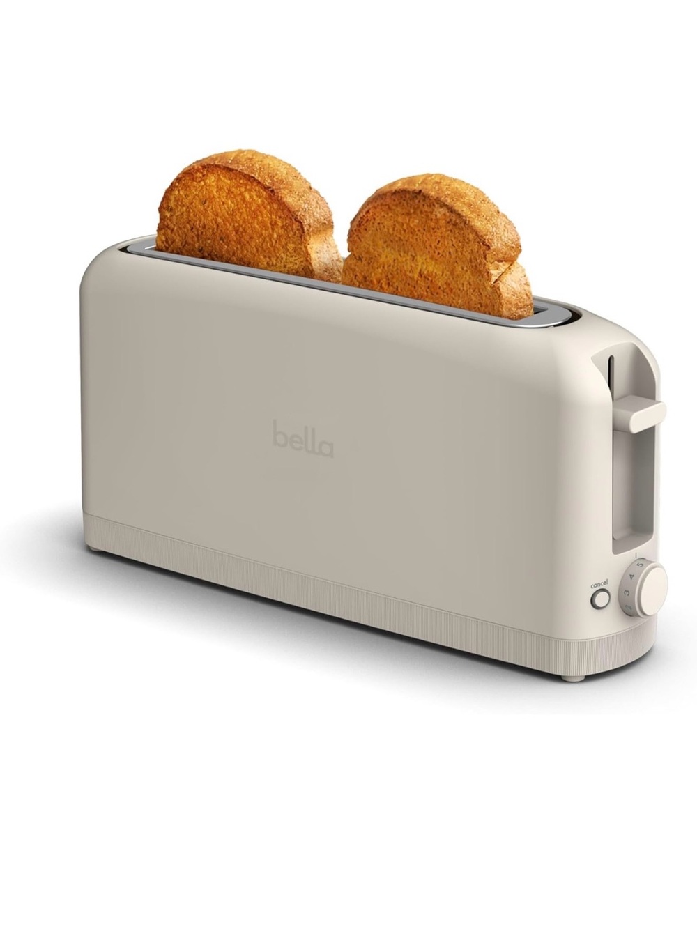 Bella Long Slot 2-Slice Toaster in color Oatmilk as shown. With cover.